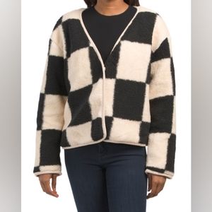 Moon River Black and Cream Checkered Teddy Jacket